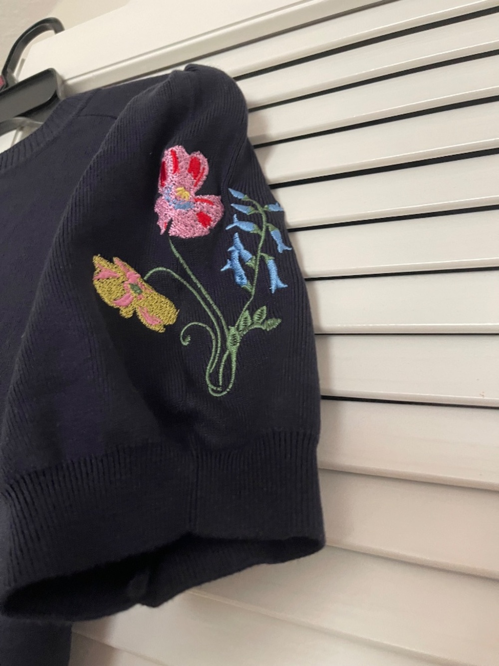 Free Assembly Navy Floral Embroidered Puff Sleeve Cardigan NWT - Picture 9 of 16
